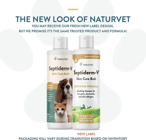 Vista 2 de NaturVet Septiderm-V Gel de baño para el cuidado de la piel para perros y gatos, suplemento de salud de mascotas para dermatitis, alergias