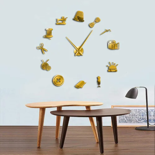 Vista 7 de The Geeky Days Tailor Shop Reloj de pared gigante de bricolaje, costurera, costurera, maniquí, máquina de coser, barra de agujas, reloj grande