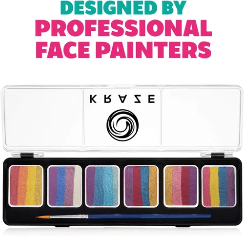 Vista 3 de Kraze FX Splash Glam - Paleta metálica de 6 colores para tartas divididas (6 gm) con pincel, activada por agua, hipoalergénica, segura, no tóxica