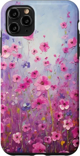 Vista 13 de Happy Pink Flowers Painting Field Purple Colors Case for iPhone 17