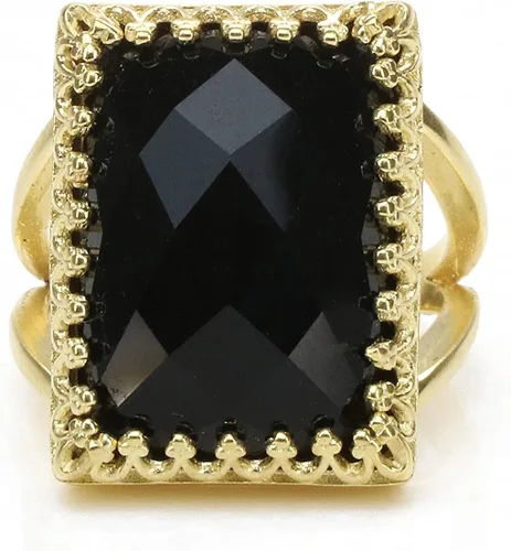 Vista 4 de Anillos negros atemporales para mujer, 0.709 x 0.512 in, anillo de ónix negro con anillo relleno de oro de 14 quilates, joyería de ónix negro fino