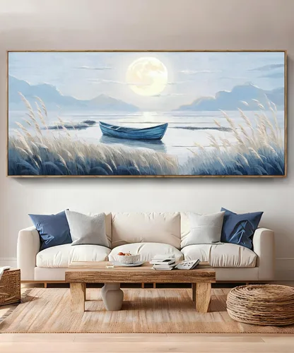 Vista 9 de Arte de pared para baño, decoración costera, barco náutico en la playa, lienzo con imagen de gaviota del océano, paisaje marino, arte de granja