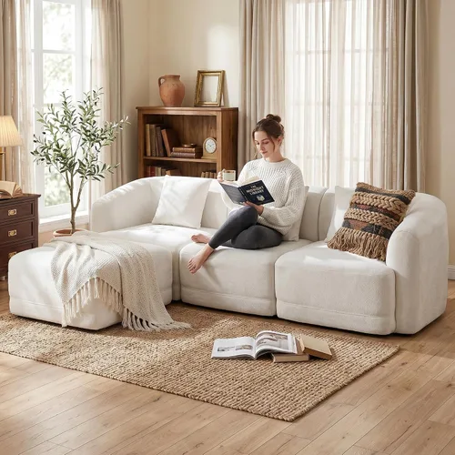 Vista 3 de Sofá modular de 3 plazas sin hueso de 112 pulgadas Blanco
