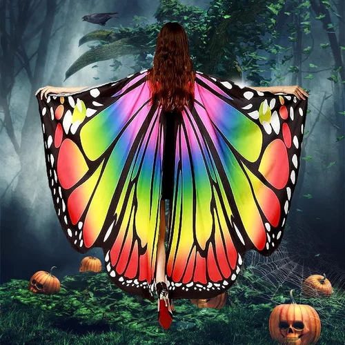 Vista 7 de Alas de mariposa para mujeres y niñas, disfraces de Halloween para mujeres, disfraz de hada para adultos, chal, fiesta, cosplay