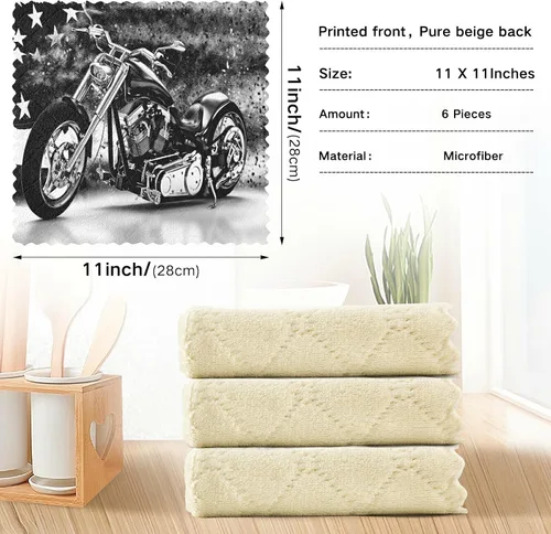 Vista 3 de Juego de 6 toallas de cocina vintage retro negras con bandera americana antigua, paños de limpieza, paños de limpieza, paños de cocina, toallas