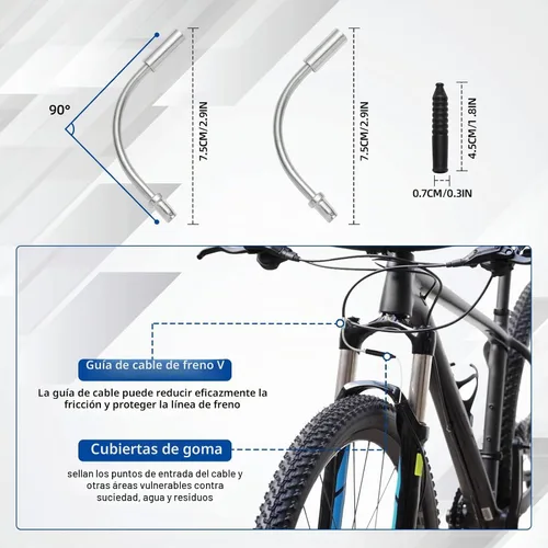 Vista 6 de Kit universal de carcasa de cable de freno y desviador de cambio, línea de transmisión de bicicleta estándar con tapas de extremo de cable