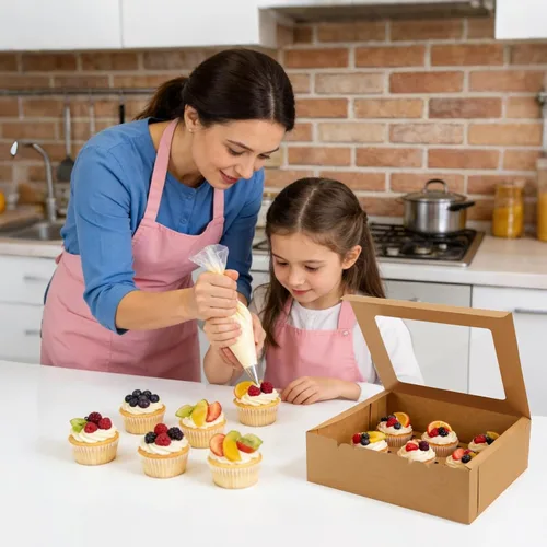 Vista 7 de Moretoes Paquete de 3 cajas para cupcakes, capacidad para 12 cupcakes estándar, recipientes para cupcakes con ventana e insertos, suministros