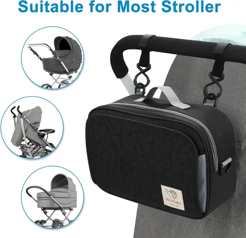 Vista 8 de Accmor Organizador de cochecito, organizador universal para cochecito con bolsillo aislado para portavasos y bolsa de cochecito de gran capacidad