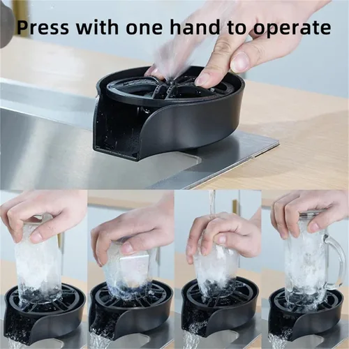 Vista 7 de 2 in 1 Glass Rinser for Kitchen Sink Pull Out Spray Head 360 Rotating Cup Bottle Washer with Flexible Hose Black Silver(Black)