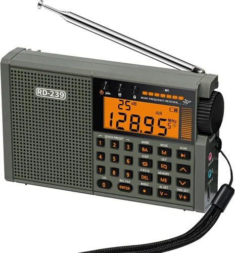 Vista 6 de Radio de onda corta AIR/VHF/AM/FM/SW/Transistor de bandas meteorológicas con linterna, retroiluminación de tecla, registro digital, reloj