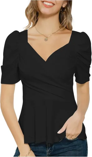 Vista 3 de GRACE KARIN Blusa de verano con cuello en V elegante y manga abombada para mujer