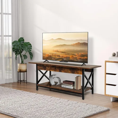 Vista 4 de Mesa auxiliar, mesa de cóctel rectangular de 44 pulgadas con estante de almacenamiento, mesa de acento industrial con marco de metal y almohadillas