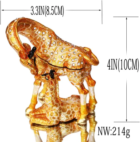Vista 2 de Waltz&F Pintado a mano esmaltado jirafa madre e niño decorativo con bisagras joyería animal baratija caja única decoración para el hogar