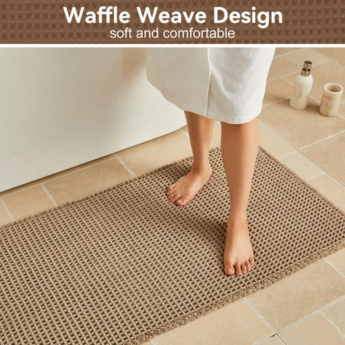 Vista 3 de Triohero Tapete de baño con diseño de gofre, tapete de baño pequeño y bohemio, antideslizante, lavable, ultra suave, súper absorbente, de secado