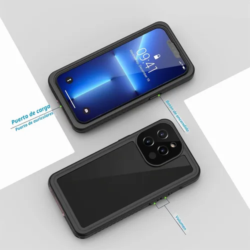 Vista 6 de Lanhiem Funda para iPhone 13 Pro Max, IP68 impermeable a prueba de polvo a prueba de golpes con protector de pantalla, cubierta frontal y trasera