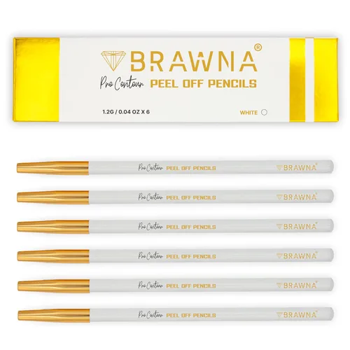 Vista 2 de Brawna Paquete de 6 lápices de cejas Pro Peel Off para mapeo de labios y cejas, suministros de microblading, color blanco