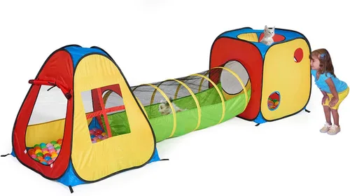 Vista 9 de UTEX Tienda de campaña desplegable 3 en 1 con túnel, pozo de pelotas para niños, niñas, bebés y niños pequeños, casa de juegos para interiores