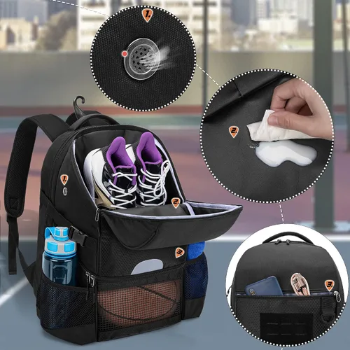 Vista 4 de DSLEAF - Mochila de baloncesto para hombres, bolsa de fútbol con compartimento para pelota y zapatillas para baloncesto, fútbol, entrenamiento