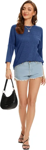 Vista 161 de ZENNILO Camisetas casuales de manga 3/4 para mujer, holgadas, cuello redondo, lindas camisetas básicas