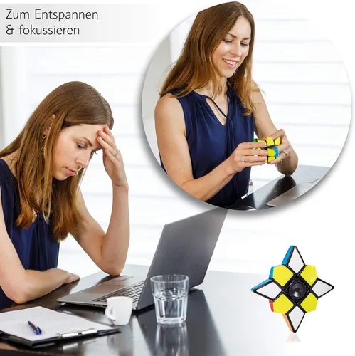 Vista 6 de CUBIDI® Juguete 2 en 1 Cubo Fidget Giratorio con Estrella, Cubo Mágico de Velocidad 1x3x3 para Adultos, Adolescentes y Niños, Portátil, Ligero