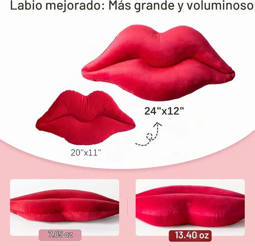 Vista 2 de Ashler Lips Almohadas Decorativas de Terciopelo Suave y Liso con Relleno Incluido Cojín para Sofá Cama Sala de Estar, Rosa, 24 X 12 pulgadas Rosa