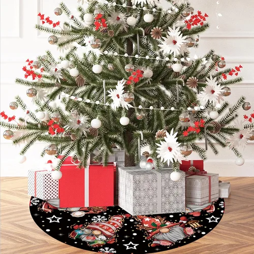 Vista 2 de Falda de árbol de Navidad, falda de árbol de Navidad, gnomos con purpurina, copo de nieve, falda de árbol de invierno de 36 pulgadas para decoración