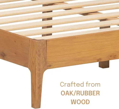 Vista 4 de NTC Marco de Cama de Madera Ruby con Cabecero y Ratán Natural, Base de Madera Sólida de Roble/Caucho con Listones Silenciosos, Capacidad de 1000