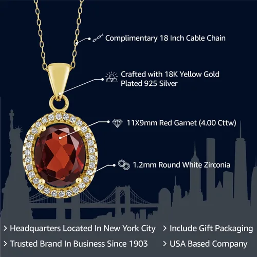 Vista 14 de Gem Stone King Collar con colgante de plata chapada en oro amarillo de 18 quilates de 0.433 x 0.354 in con piedra natal ovalada para mujer