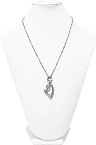 Vista 5 de Controse Collar de corazón de acero inoxidable 316L plateado con colgante de corazón de 20 a 22 pulgadas, cadena ajustable, Acero inoxidable