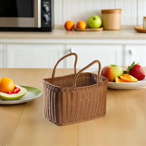 Vista 9 de Cesta tejida de mimbre, cesta multiusos de sauces naturales con asa, cesta decorativa de flores, cesta de embalaje de frutas