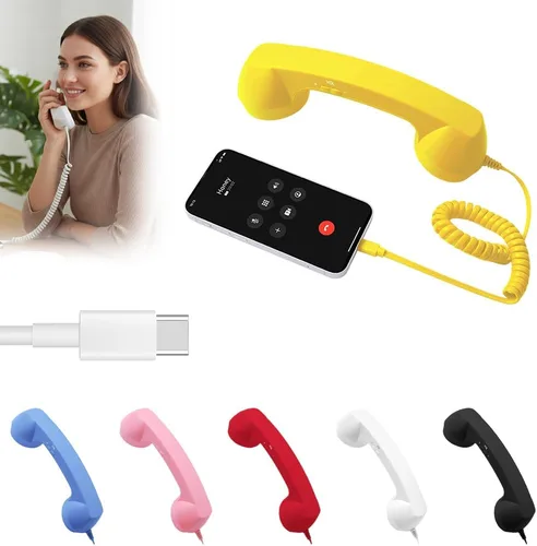Vista 8 de Auricular de Teléfono Retro, Auricular de Teléfono Retro para iPhone y Android, Teléfono Vintage de la Vieja Escuela con Cable para Teléfonos Rosa
