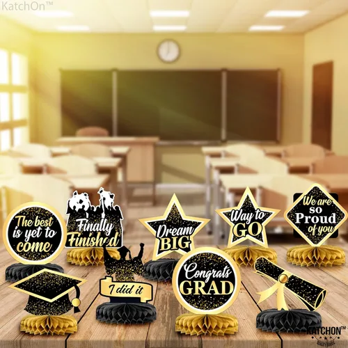 Vista 2 de KatchOn, Centros de mesa de graduación negros y dorados para mesas 2026 – Paquete de 9 Centros de mesa de graduación dorados 2026