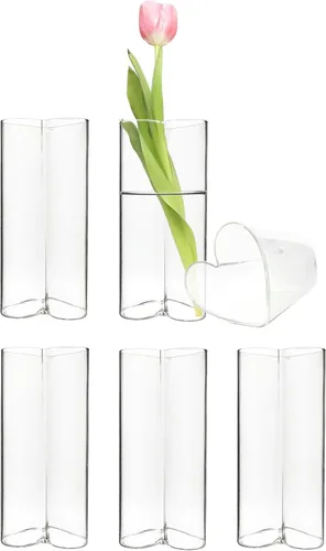 Vista 8 de CYS EXCEL Juego de 6 jarrones de cristal pequeños, pequeños jarrones de flores transparentes para centros de mesa de boda, decoración de mesa