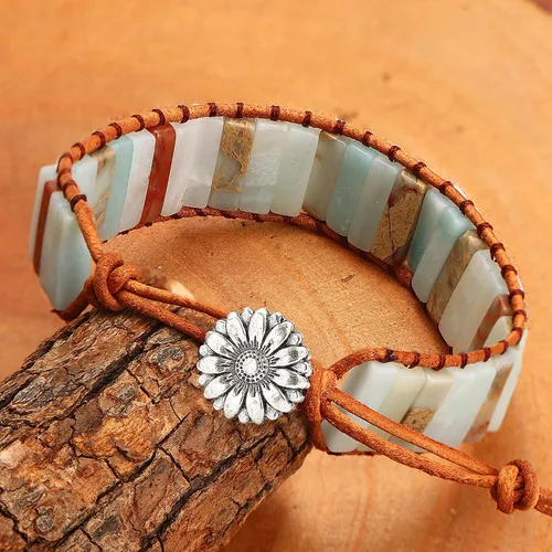 Vista 4 de sedmart - Pulseras de los 7 chakras para mujeres con piedras reales y correa de cuero, cuentas curativas para hombres y mujeres, joyería bohemia