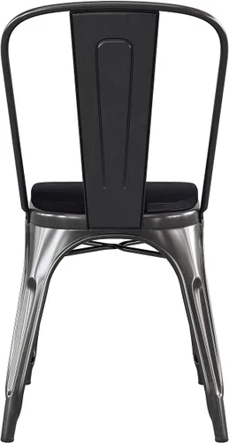 Vista 5 de Flash Furniture Perry - Silla apilable comercial para interiores y exteriores con asiento de poliestireno, marco de metal dorado envejecido, asiento