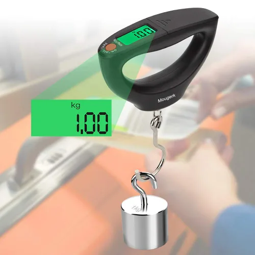 Vista 3 de Báscula portátil de equipaje de 110 libras y 110.2 lbs, básculas postales colgantes digitales, 2 pilas AAA (no incluidas)