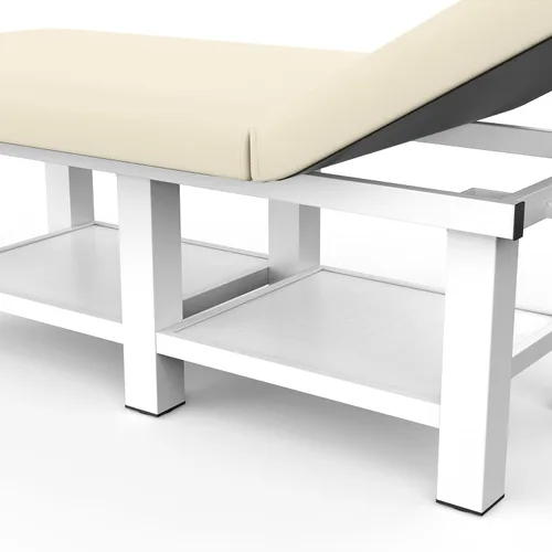 Vista 9 de Mesa de masaje estacionaria ancha y gris beige con respaldo para mesa de tratamiento, mesa de terapia física, cama facial de spa, marco de metal