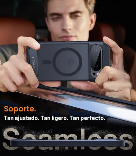 Vista 6 de TORRAS Funda magnética y con soporte para Google Pixel 9 Pro XL, compatible con MagSafe, protección contra caídas de grado militar de 12 pies Negro