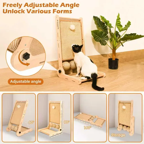 Vista 2 de Rascador para gatos, rascador de gatos con ángulos de 180°, almohadilla para rascar gatos de 23.6 pulgadas con bolas de juguete, almohadilla