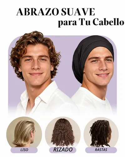 Vista 3 de OLESILK Gorro de seda para cabello rizado, gorro de seda para dormir, unisex, mediano, negro