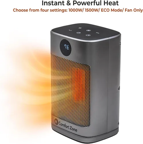 Vista 8 de Comfort Zone Calentador digital de escritorio, 1500 W/1000 W, modo ECO, termostato, control remoto, temporizador de 12 horas, protección contra