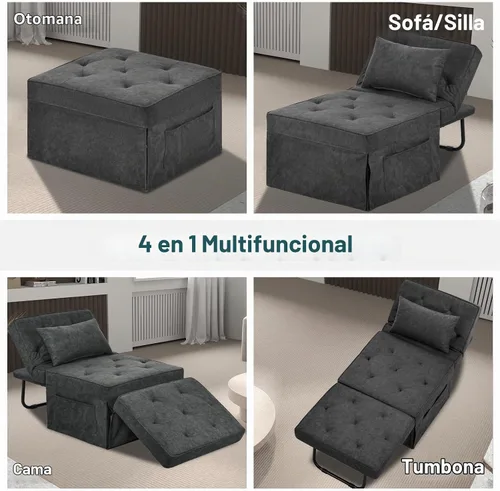 Vista 5 de Sofá Cama Convertible, Cama Otomana Plegable Multifunción 4 en 1 con Respaldo Ajustable, Moderna Silla Cama Extraíble para Sala de Estar Gris