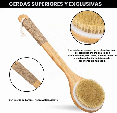 Vista 5 de TEMEAYE Cepillo corporal de cepillado en seco, mango de madera combinado con cerdas naturales de fuerza media, exfoliante suave para eliminar