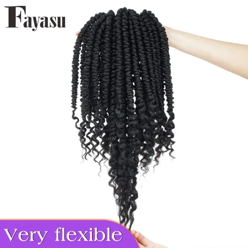 Vista 3 de Pelo de ganchillo senegalés pre primavera trenzado para mujeres negras, pelo sintético Passion Twist trenzado, pelo corto de 12 pulgadas rizado #1B