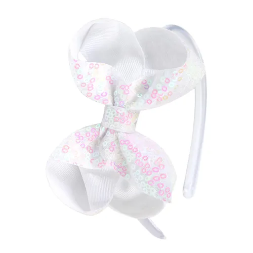 Vista 11 de Diademas con lazo para el pelo con lentejuelas brillantes, lazos de cinta para niñas, niños y mujeres (negro)