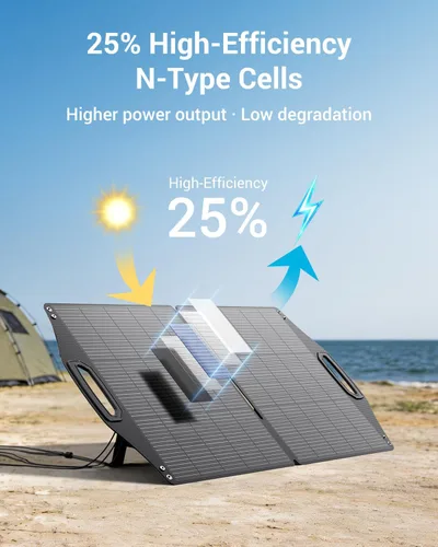 Vista 2 de BigBlue Panel Solar de 100W con USB-C (45W PD) + USB-A (Carga Rápida 18W) y Puertos MC-4, Resistente al Agua IP68, Accesorios Esenciales