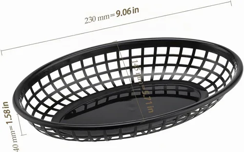 Vista 2 de Paquete de 40 cestas de plástico negro de 8.9 x 5.7 x 1.6 pulgadas, cestas para servir restaurantes, bandeja ovalada de comida rápida para picnic