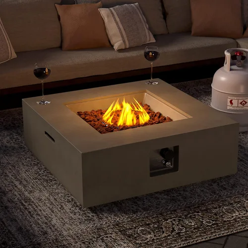 Vista 3 de SUNBURY Mesa de fuego de propano para exteriores de 35 pulgadas, mesa de fuego gris para patio de 50,000 BTU, mesa de fuego cuadrada de gas
