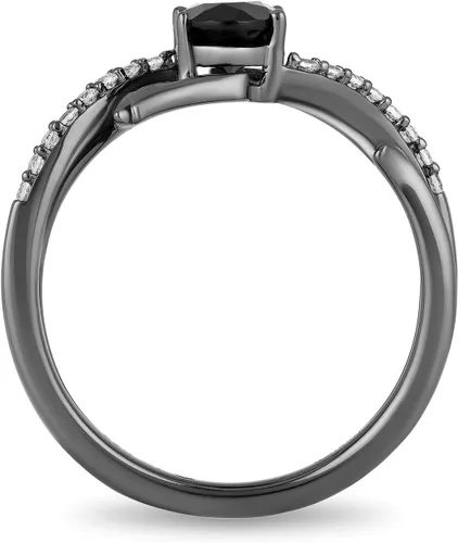 Vista 4 de Jewelili Enchanted Disney Fine Jewelry - Anillo de maléfica con diamantes de 115 de pulgada (0.276 x 0.197 in), ovalado de ónix negro y diamantes