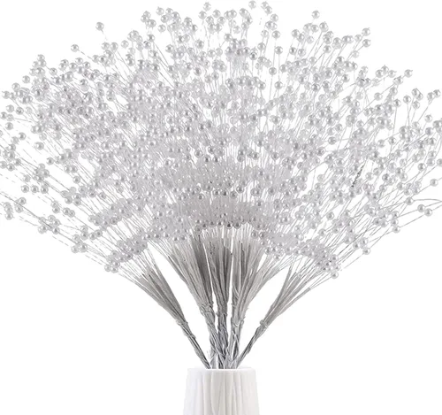 Vista 12 de 50 piezas de varillas con perlas de 4 mm en cadena para ramos de boda con cuentas para decoraciones de mesa de boda (dorado)